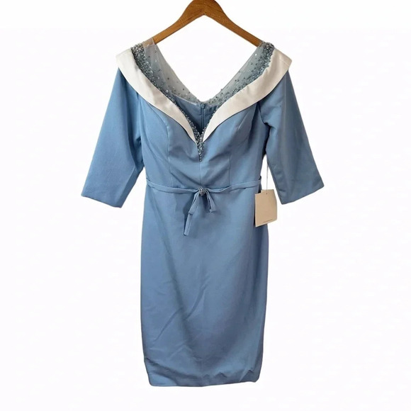 LanTing Dresses & Skirts - LanTing Mother of the Bride Blue V-neck dress with pearl Embellishments